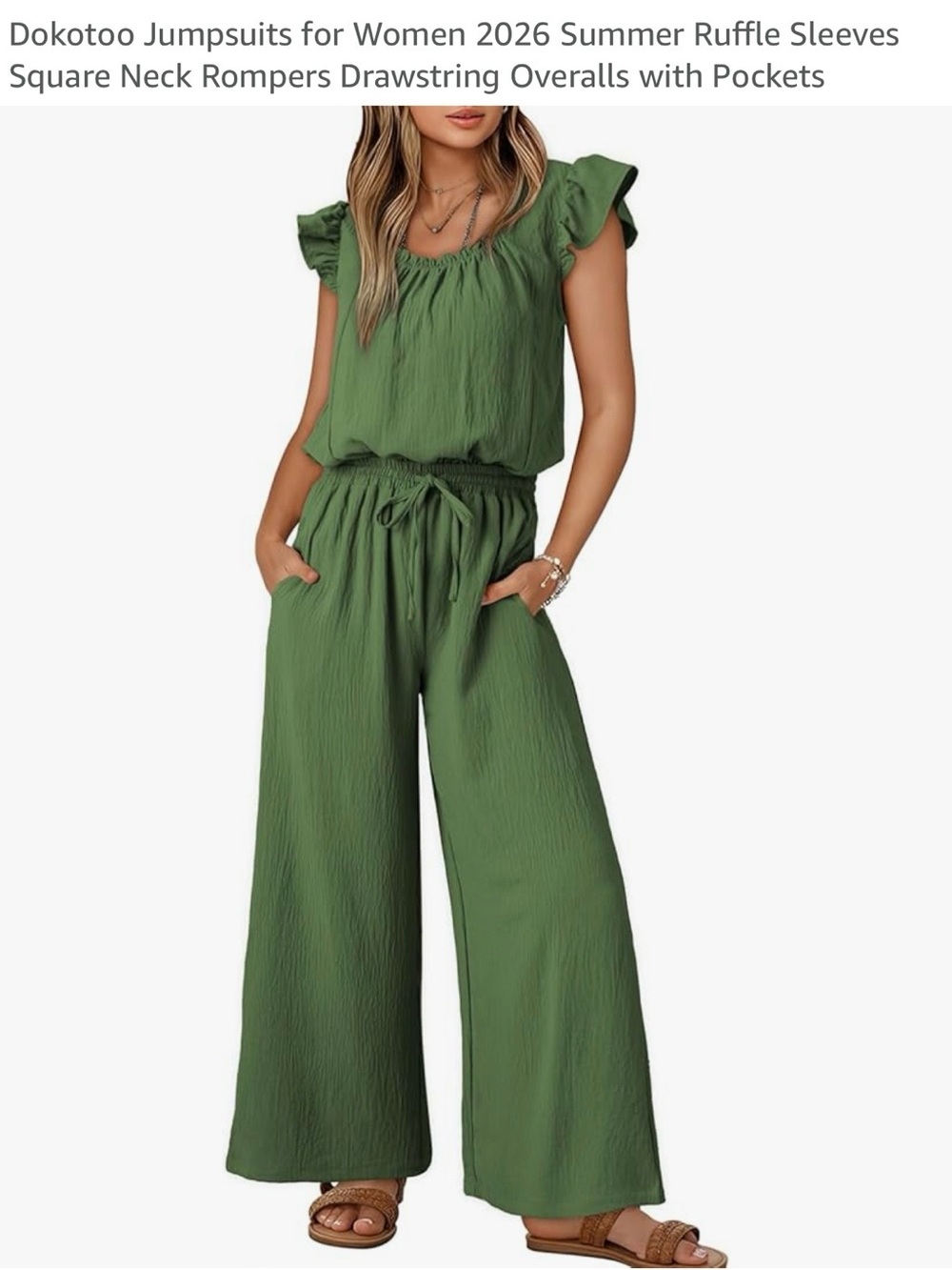 Dokotoo Women’s Green Wide-Leg Jumpsuit with Ruffle Sleeves Size XXL